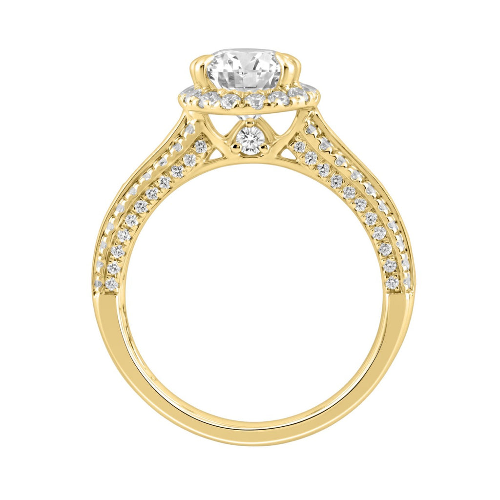 14K Yellow Gold 3.00 Ct Diamond Halo Engagement Ring For Women Elongated 2Ct Pear Cut Center Stone With Round & Baguette Side Stones, Luxury Bridal Ring (Color F-G -Clarity Vs1/Vs2)
