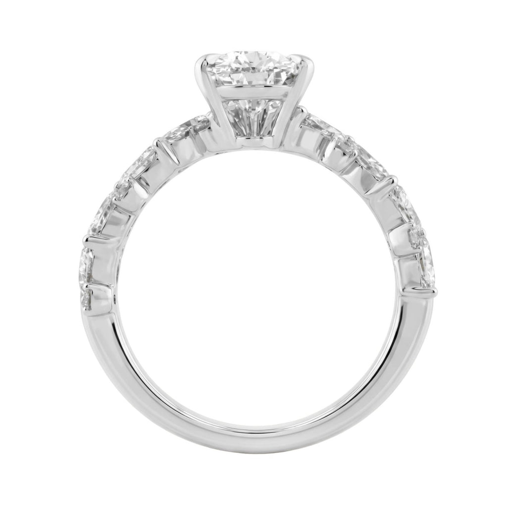 14K White Gold 3.00 Ct Diamond Halo Engagement Ring For Women Elongated 2Ct Pear Cut Center Stone With Round &amp; Marquise Side Stones, Luxury Bridal Ring (Color F-G -Clarity Vs1/Vs2)