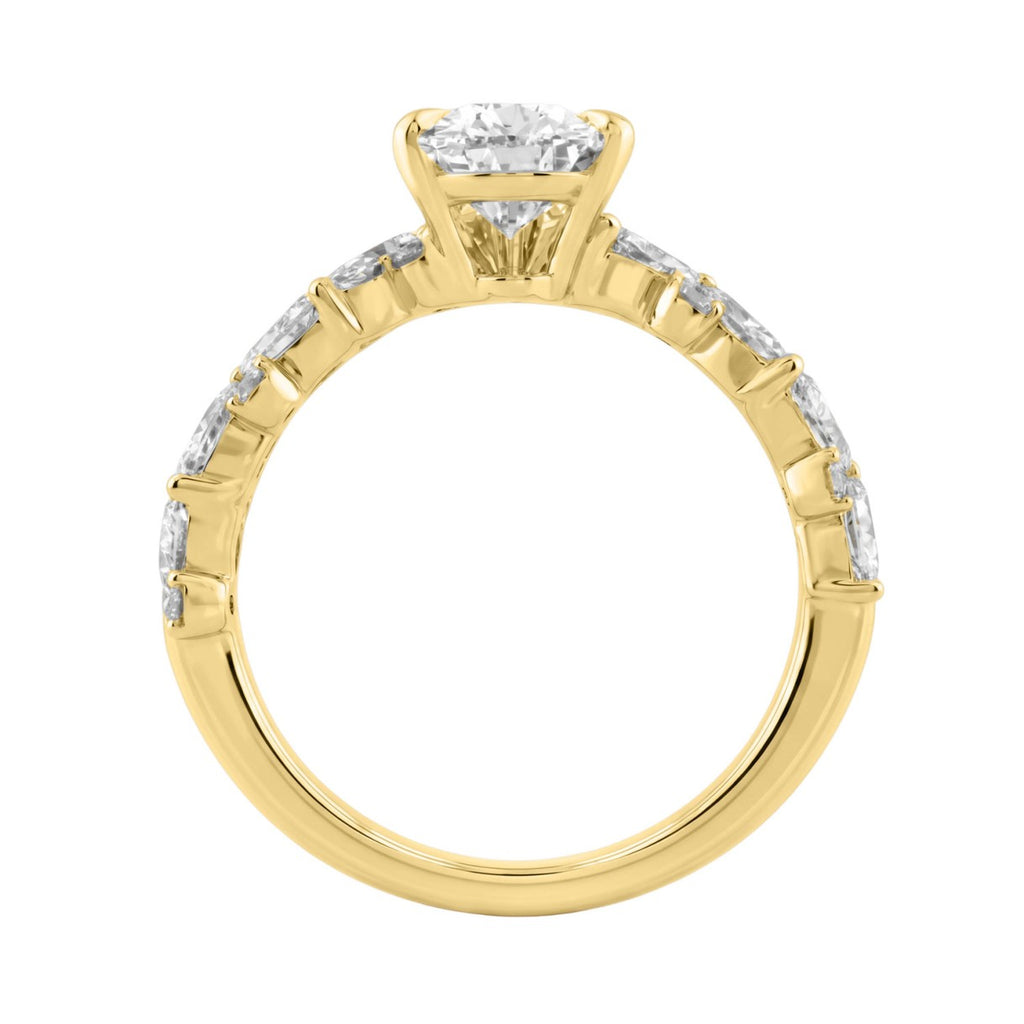 14K Yellow Gold 3.00 Ct Diamond Halo Engagement Ring For Women Elongated 2Ct Pear Cut Center Stone With Round &amp; Marquise Side Stones, Luxury Bridal Ring (Color F-G -Clarity Vs1/Vs2)