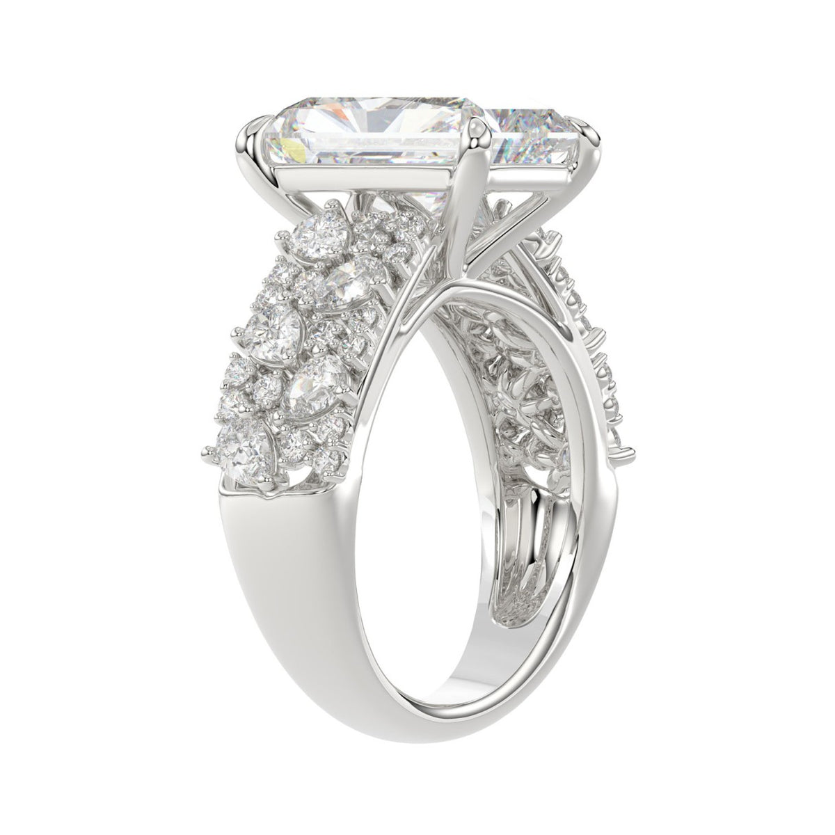 Luxury 14K White Gold Diamond Ring 6 1/4Ct Radiant Center Stone With Pear &amp; Round Diamonds, Women Fashion Engagement Ring (Color F-G -Clarity Vs1/Vs2)