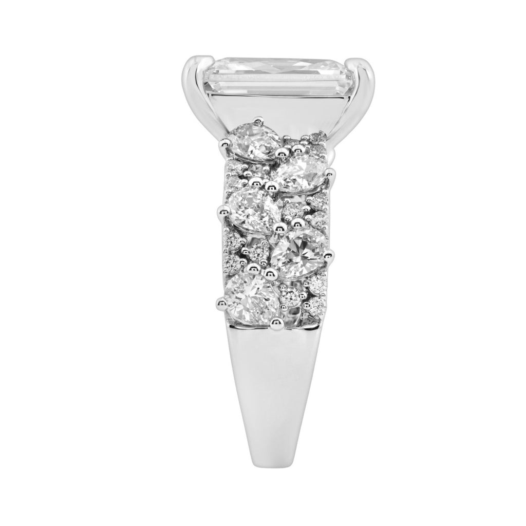 Luxury 14K White Gold Diamond Ring 6 1/4Ct Radiant Center Stone With Pear & Round Diamonds, Women Fashion Engagement Ring (Color F-G -Clarity Vs1/Vs2)