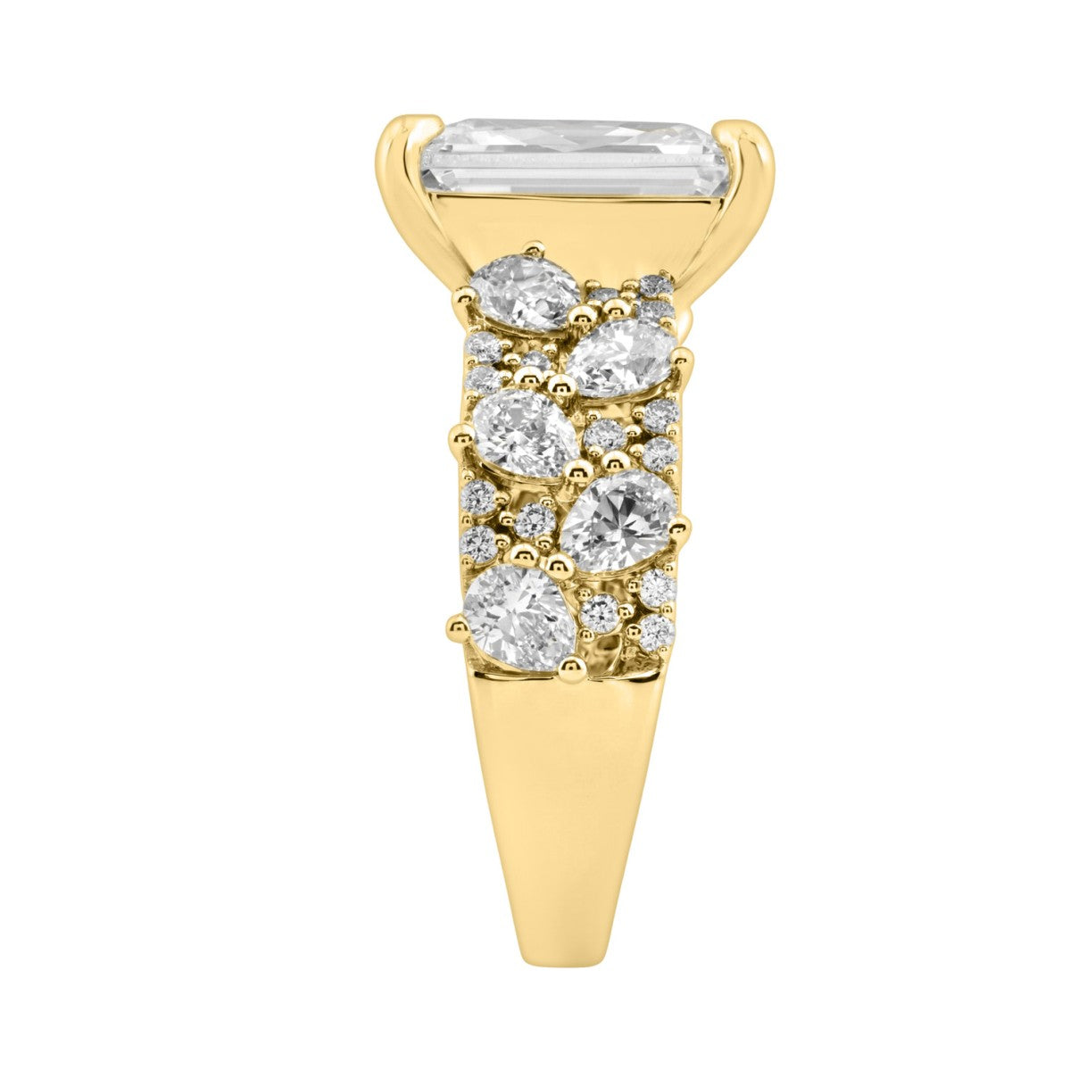 Luxury 14K Yellow Gold Diamond Ring 6 1/4Ct Radiant Center Stone With Pear & Round Diamonds, Women Fashion Engagement Ring (Color F-G -Clarity Vs1/Vs2)