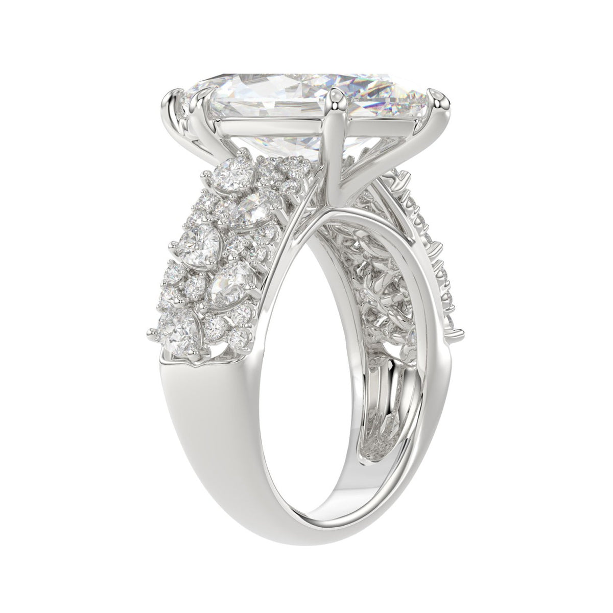 Luxury 14K White Gold Diamond Ring 6 1/4Ct Marquise Center Stone With Pear &amp; Round Diamonds, Women Fashion Engagement Ring (Color F-G -Clarity Vs1/Vs2)