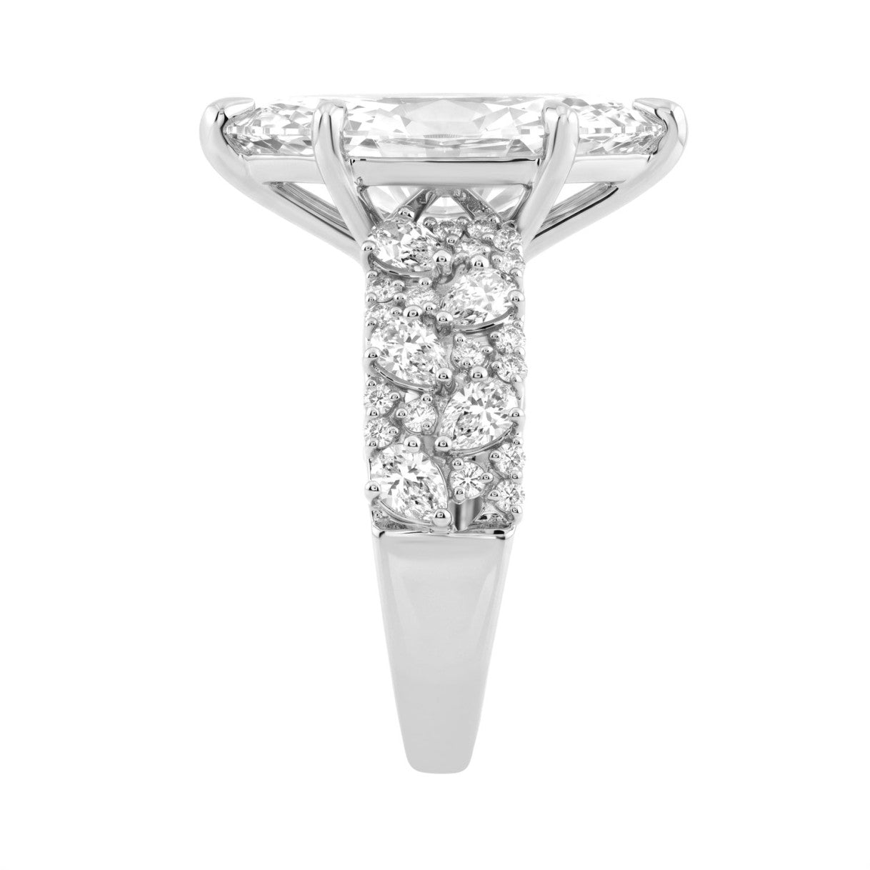 Luxury 14K White Gold Diamond Ring 6 1/4Ct Marquise Center Stone With Pear &amp; Round Diamonds, Women Fashion Engagement Ring (Color F-G -Clarity Vs1/Vs2)