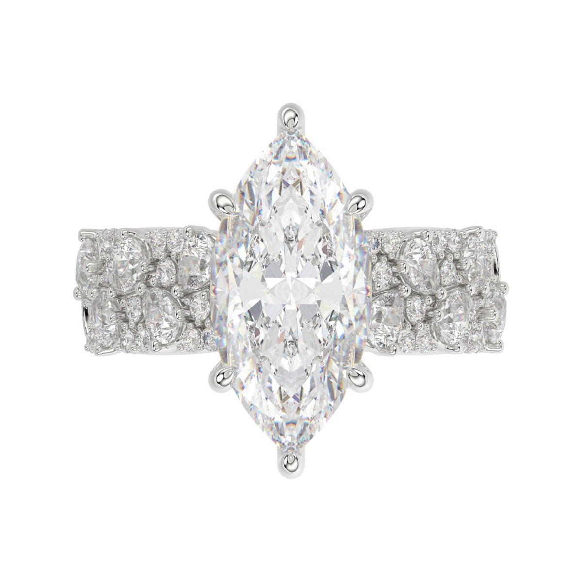 Luxury 14K White Gold Diamond Ring 6 1/4Ct Marquise Center Stone With Pear &amp; Round Diamonds, Women Fashion Engagement Ring (Color F-G -Clarity Vs1/Vs2)