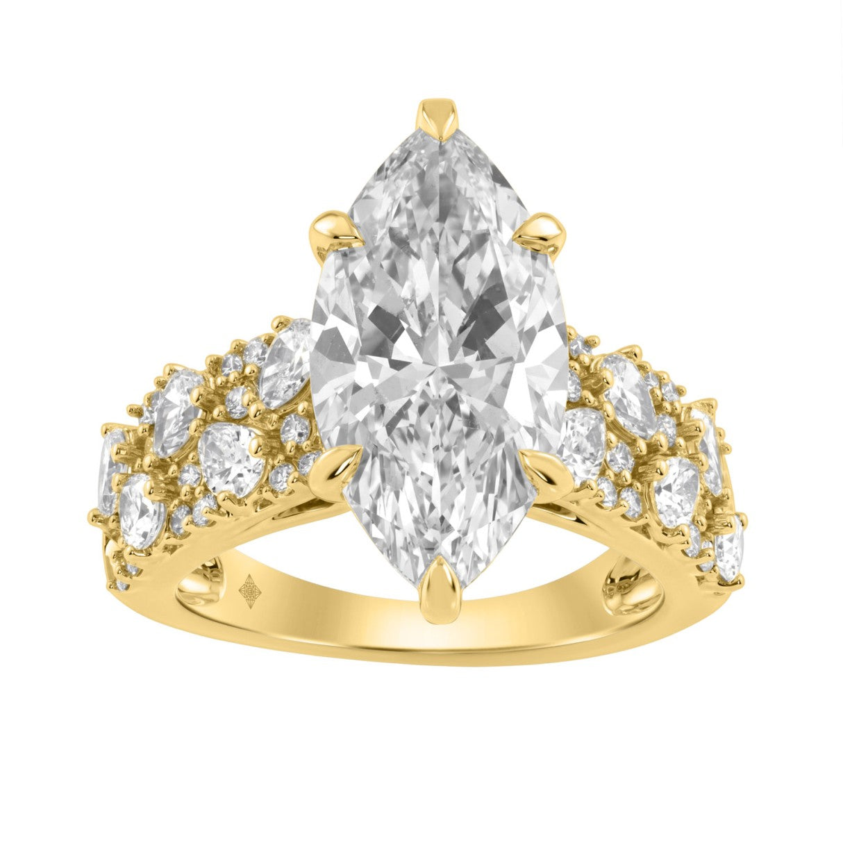 Luxury 14K Yellow Gold Diamond Ring 6 1/4Ct Marquise Center Stone With Pear &amp; Round Diamonds, Women Fashion Engagement Ring (Color F-G -Clarity Vs1/Vs2)