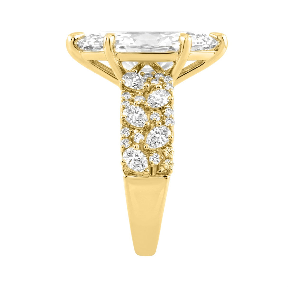 Luxury 14K Yellow Gold Diamond Ring 6 1/4Ct Marquise Center Stone With Pear &amp; Round Diamonds, Women Fashion Engagement Ring (Color F-G -Clarity Vs1/Vs2)