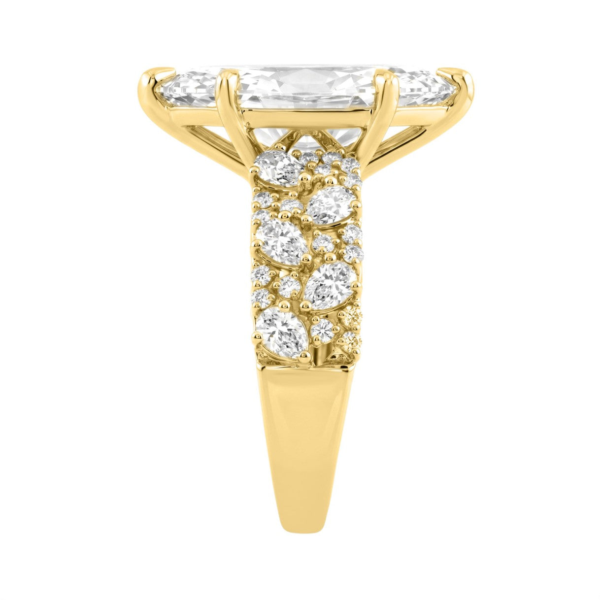 Luxury 14K Yellow Gold Diamond Ring 6 1/4Ct Marquise Center Stone With Pear &amp; Round Diamonds, Women Fashion Engagement Ring (Color F-G -Clarity Vs1/Vs2)