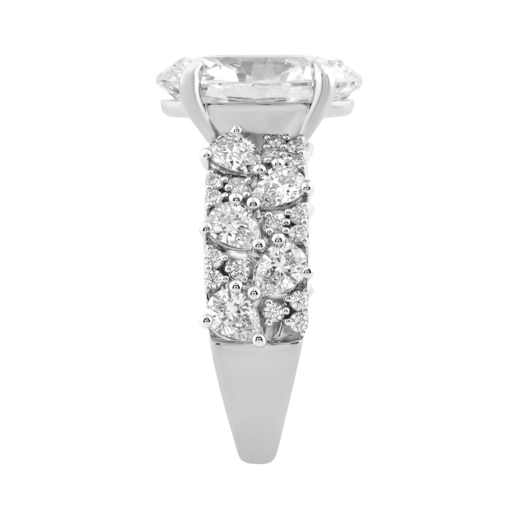 14K White Gold 6 1/4Ct Diamond Engagement Ring For Women 5Ct Oval Center Stone With Pear,& Round Side Stones, Luxury Bridal Ring (Color F-G -Clarity Vs1/Vs2)