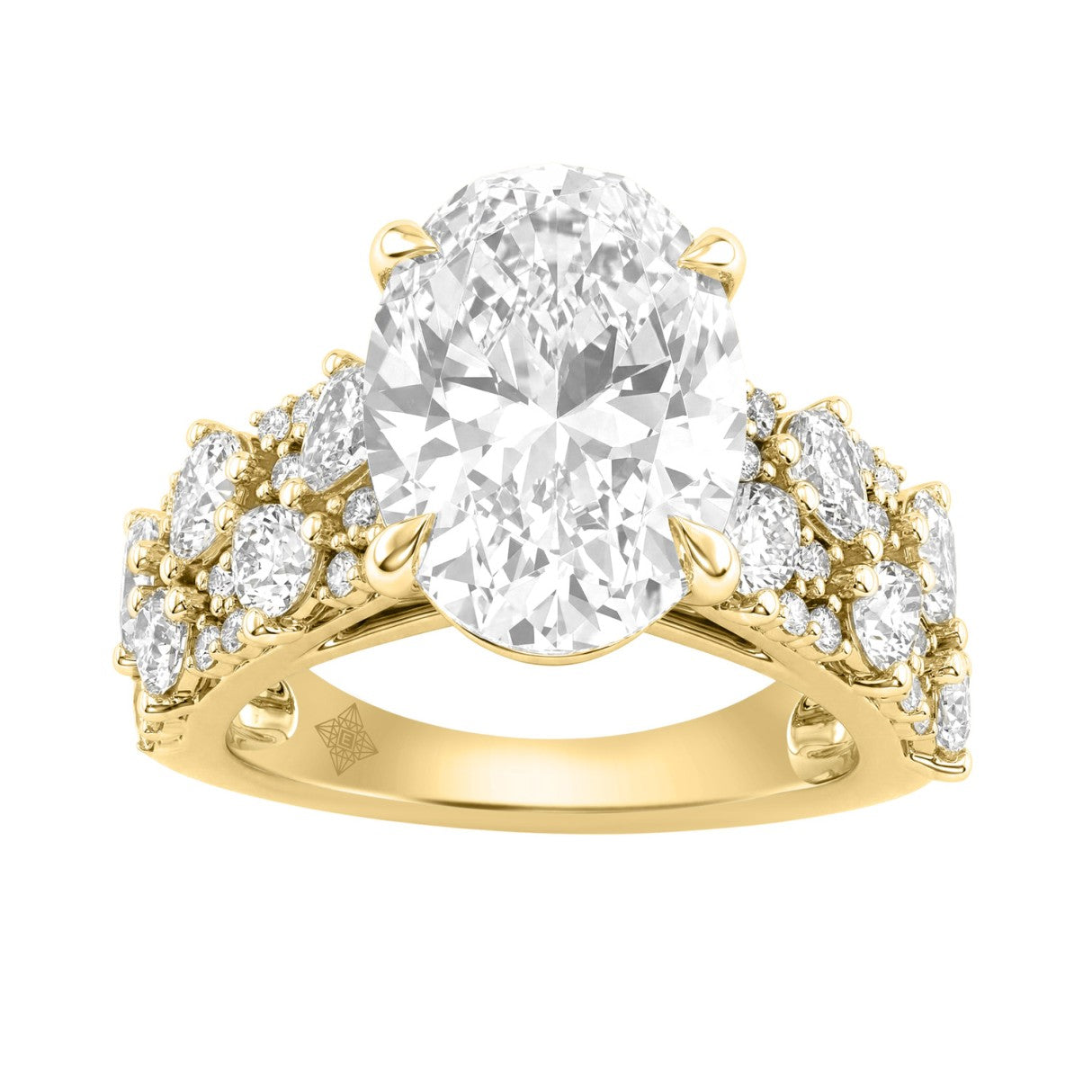 14K Yellow Gold 6 1/4Ct Diamond Engagement Ring For Women 5Ct Oval Center Stone With Pear,& Round Side Stones, Luxury Bridal Ring (Color F-G -Clarity Vs1/Vs2)