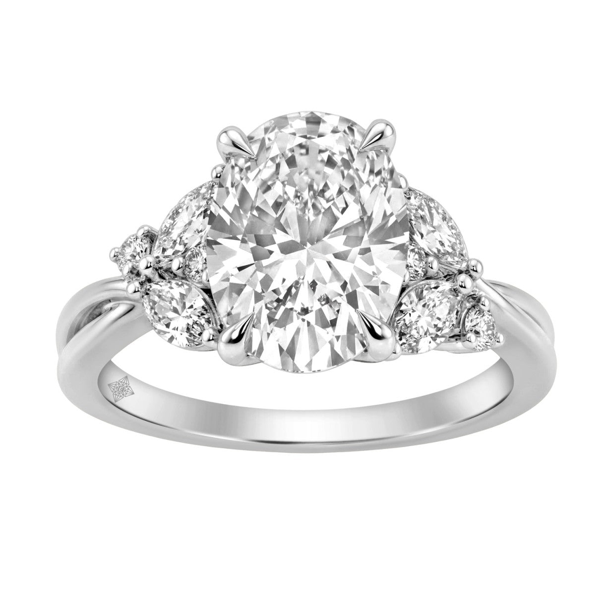 14K White Gold 3 1/2Ct Lab-Grown Diamond Engagement Ring For Women 3Ct Oval Center With Marquise &amp; Round Side Stones, Elegant Bridal Ring (Color F-G -Clarity Vs1/Vs2)