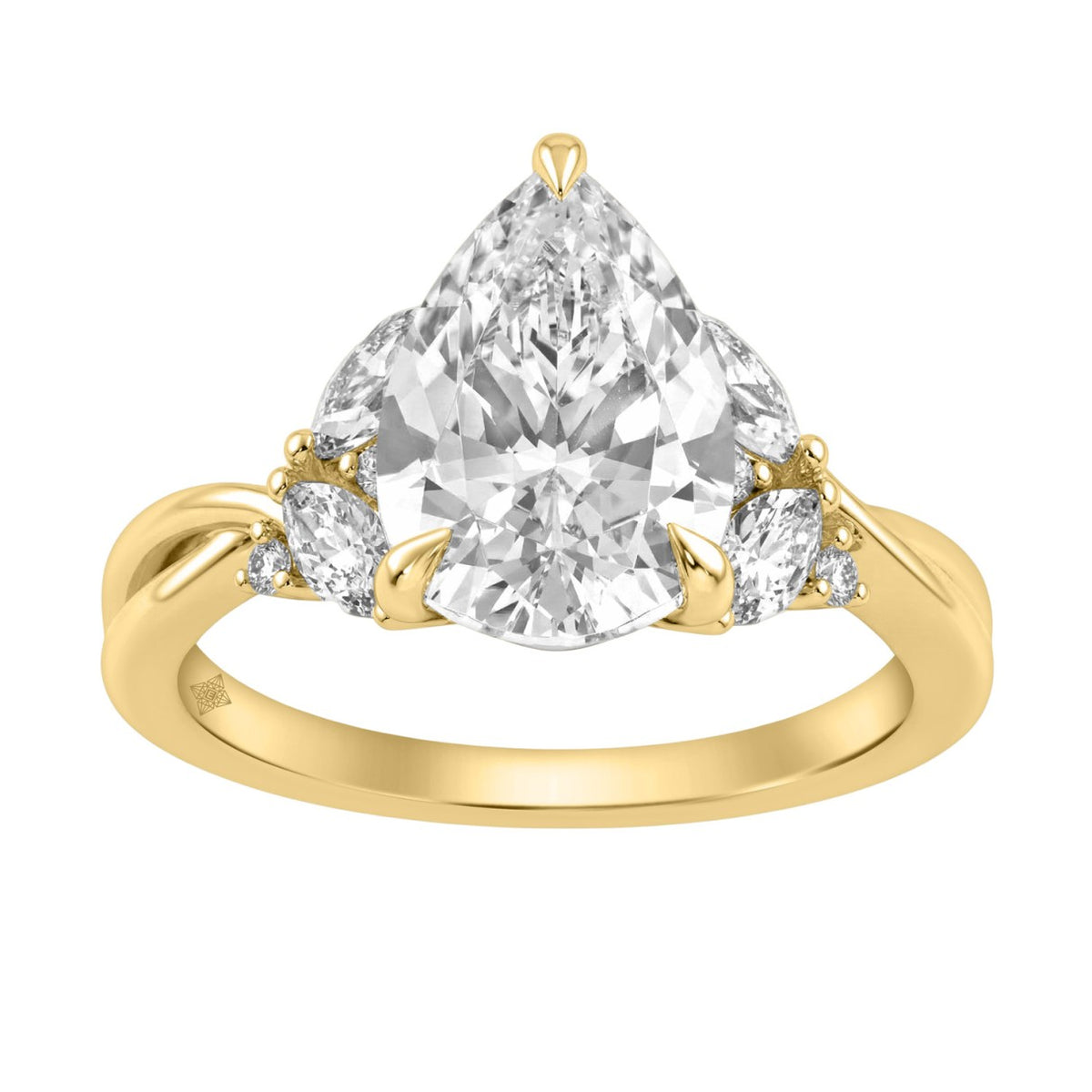 14K Yellow Gold 3 1/2Ct Lab-Grown Diamond Engagement Ring For Women 3Ct Pear Center With Marquise & Round Side Stones, Elegant Bridal Ring (Color F-G -Clarity Vs1/Vs2)