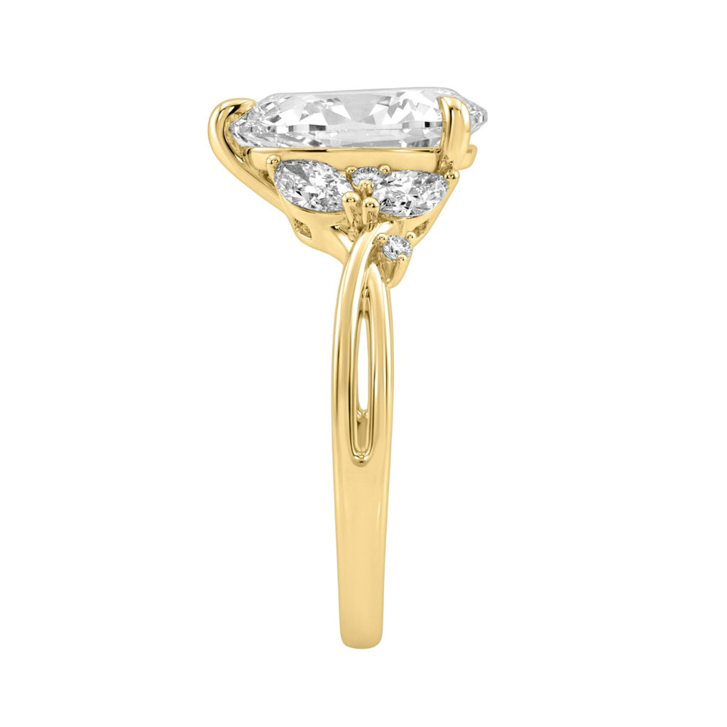 14K Yellow Gold 3 1/2Ct Lab-Grown Diamond Engagement Ring For Women 3Ct Pear Center With Marquise & Round Side Stones, Elegant Bridal Ring (Color F-G -Clarity Vs1/Vs2)