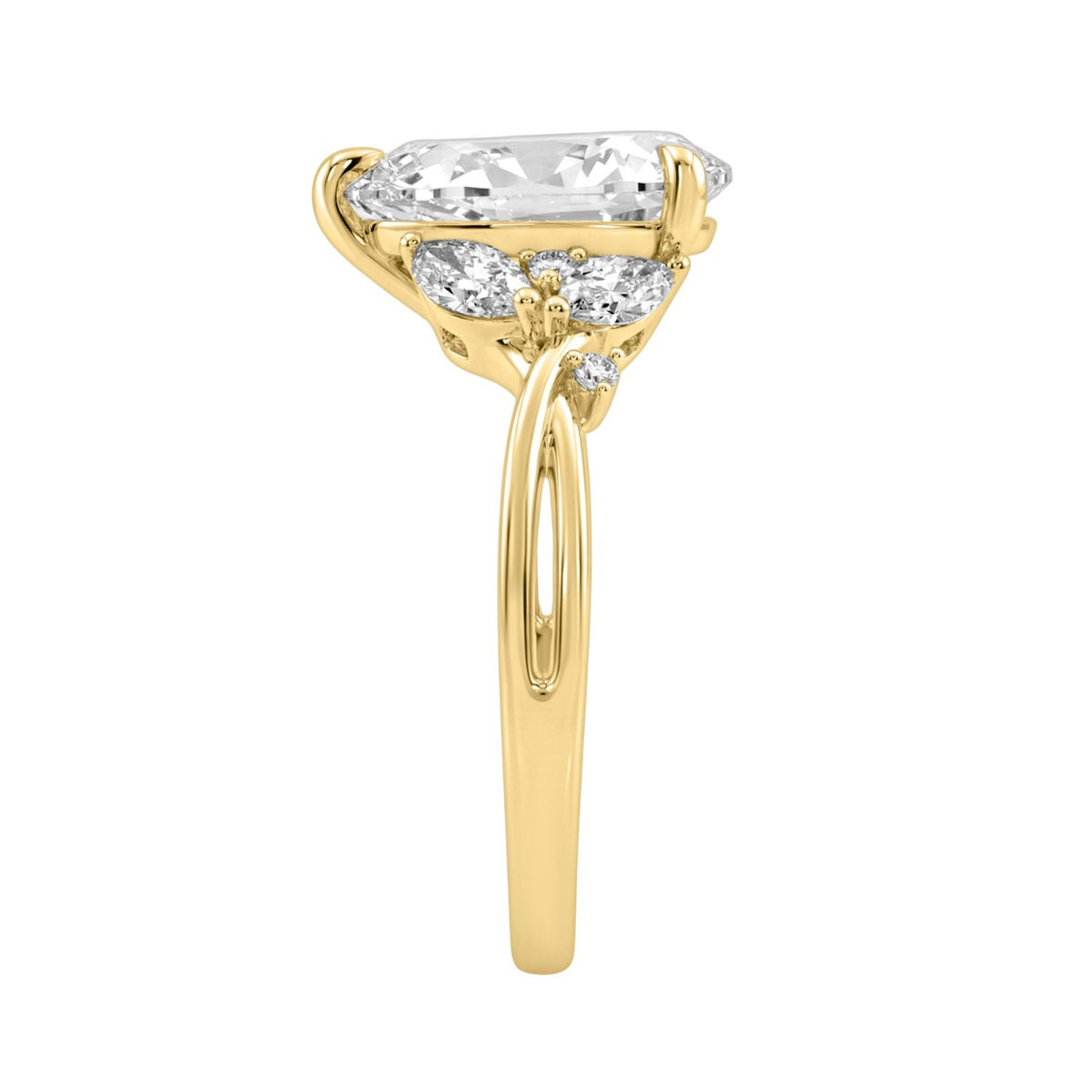 14K Yellow Gold 3 1/2Ct Lab-Grown Diamond Engagement Ring For Women 3Ct Pear Center With Marquise & Round Side Stones, Elegant Bridal Ring (Color F-G -Clarity Vs1/Vs2)