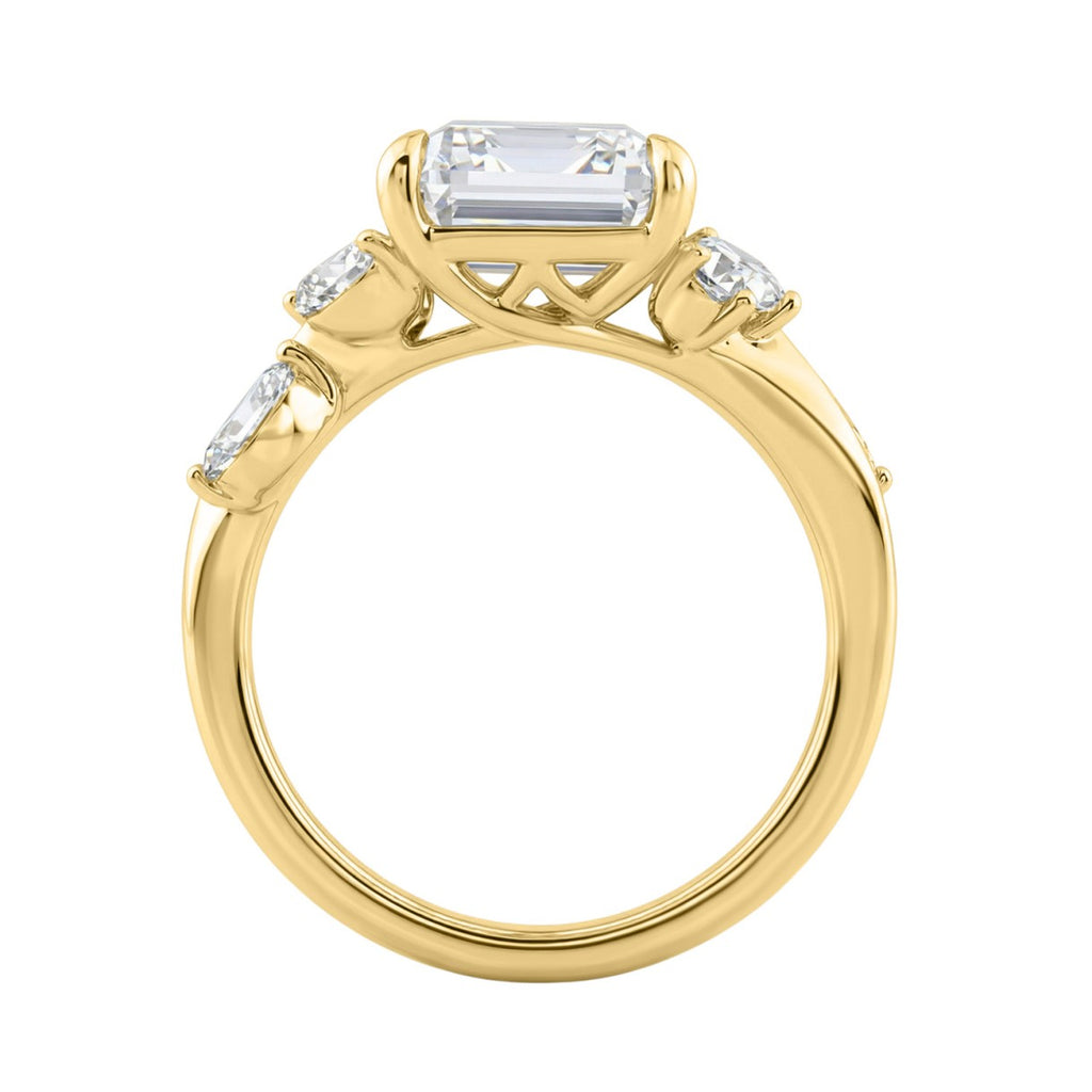 Luxury 14K Yellow Gold 5 1/2Ct Lab-Grown Diamond Ring 5Ct Emerald Center With Marquise & Round Side Stones For Women Engagement Ring (Color F-G -Clarity Vs1/Vs2)