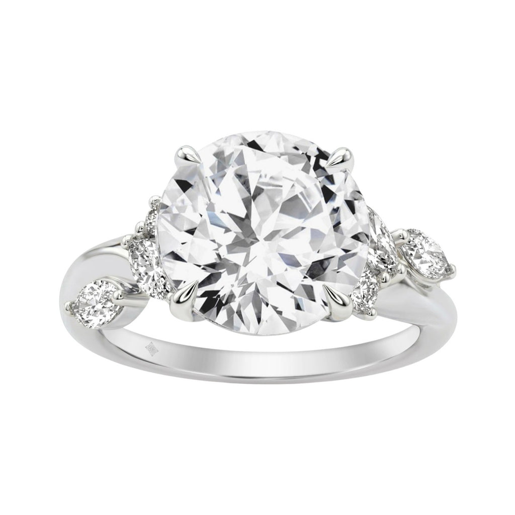 14K White Gold 5 1/2Ct Lab-Grown Diamond Engagement Ring For Women 5Ct Round Center Stone With Marquise Side Stones, Luxury Bridal Ring (Color F-G -Clarity Vs1/Vs2)