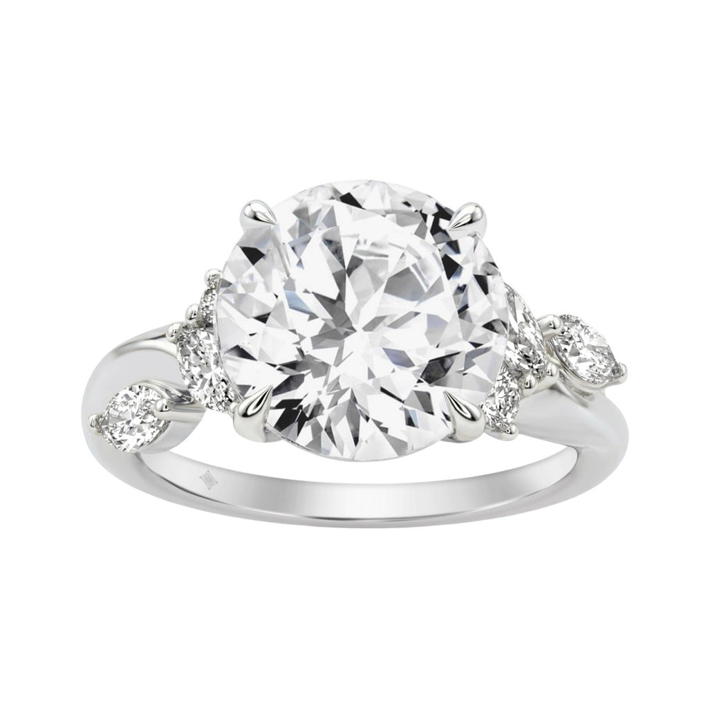 14K White Gold 5 1/2Ct Lab-Grown Diamond Engagement Ring For Women 5Ct Round Center Stone With Marquise Side Stones, Luxury Bridal Ring (Color F-G -Clarity Vs1/Vs2)