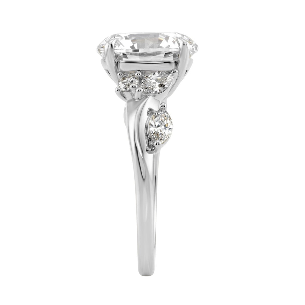 14K White Gold 5 1/2Ct Lab-Grown Diamond Engagement Ring For Women 5Ct Round Center Stone With Marquise Side Stones, Luxury Bridal Ring (Color F-G -Clarity Vs1/Vs2)