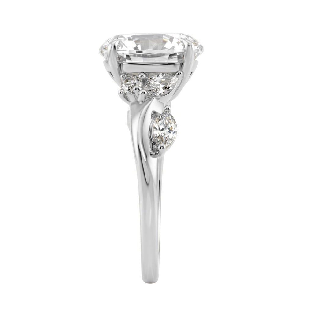 14K White Gold 5 1/2Ct Lab-Grown Diamond Engagement Ring For Women 5Ct Round Center Stone With Marquise Side Stones, Luxury Bridal Ring (Color F-G -Clarity Vs1/Vs2)