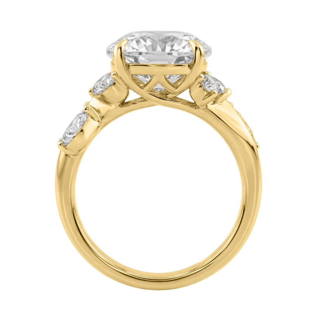 14K Yellow Gold 5 1/2Ct Lab-Grown Diamond Engagement Ring For Women 5Ct Round Center Stone With Marquise Side Stones, Luxury Bridal Ring (Color F-G -Clarity Vs1/Vs2)