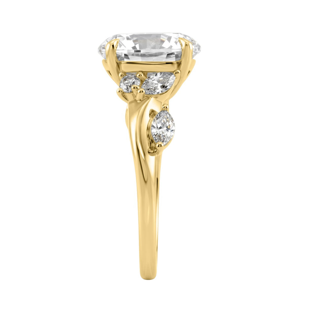 14K Yellow Gold 5 1/2Ct Lab-Grown Diamond Engagement Ring For Women 5Ct Round Center Stone With Marquise Side Stones, Luxury Bridal Ring (Color F-G -Clarity Vs1/Vs2)