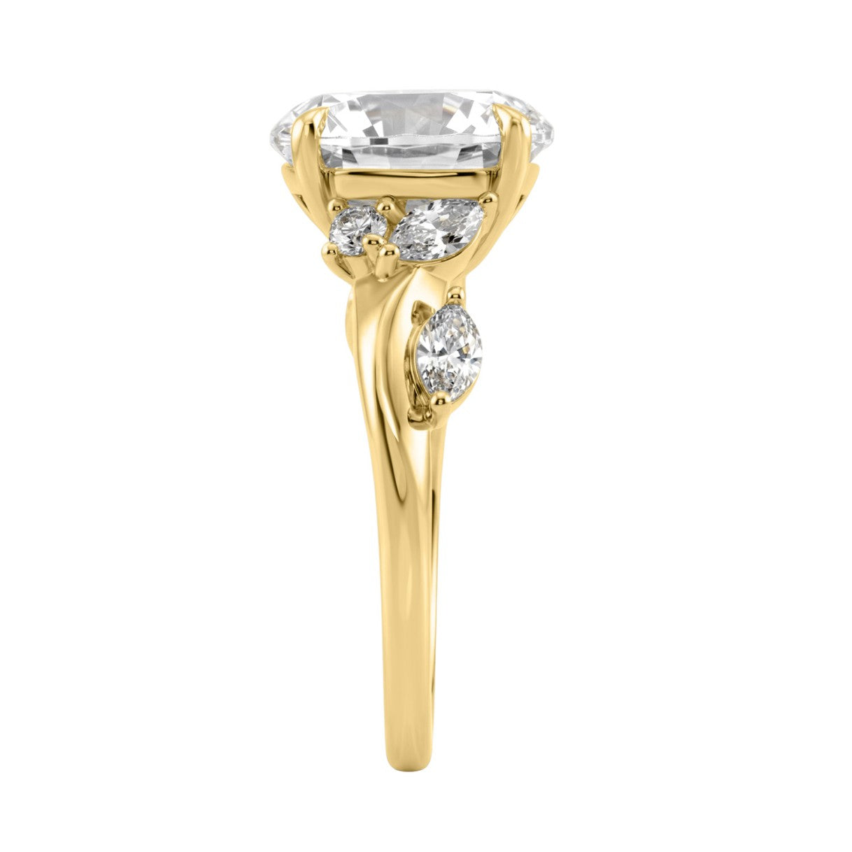 14K Yellow Gold 5 1/2Ct Lab-Grown Diamond Engagement Ring For Women 5Ct Round Center Stone With Marquise Side Stones, Luxury Bridal Ring (Color F-G -Clarity Vs1/Vs2)
