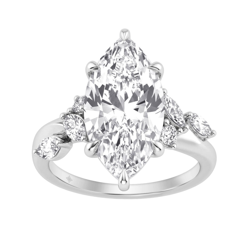 14K White Gold 5 1/2Ct Lab-Grown Diamond Engagement Ring For Women 5Ct Marquise Center Stone With Round Side Stones, Luxury Bridal Ring (Color F-G -Clarity Vs1/Vs2)