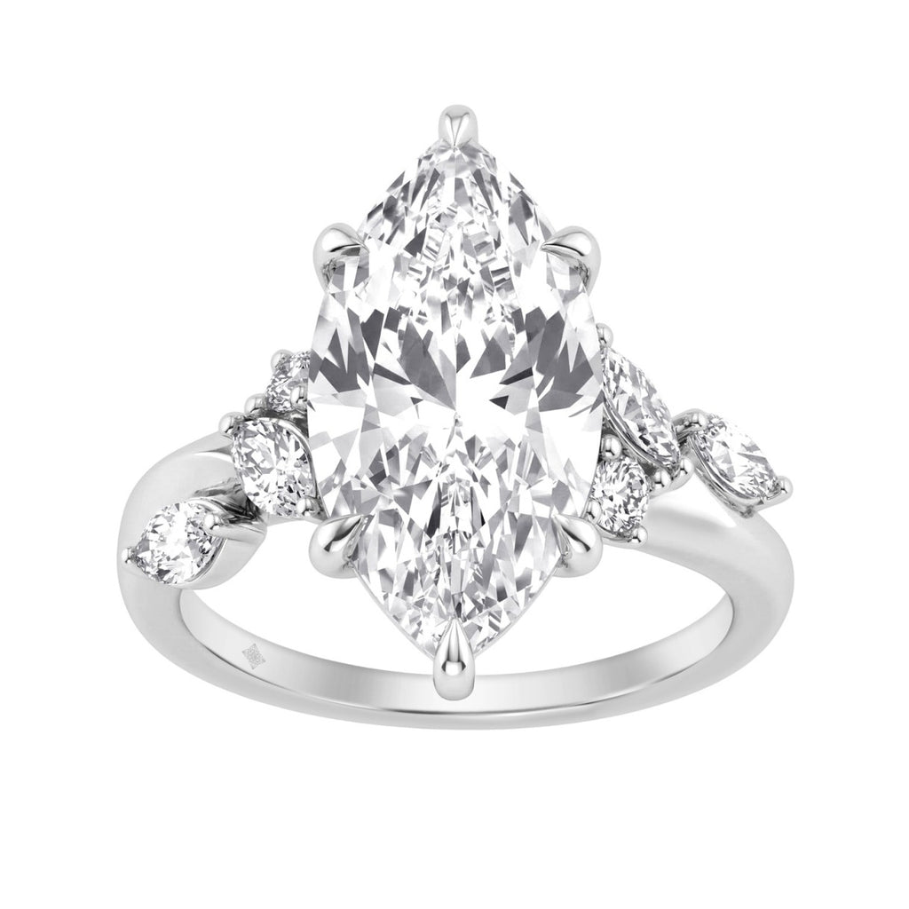 14K White Gold 5 1/2Ct Lab-Grown Diamond Engagement Ring For Women 5Ct Marquise Center Stone With Round Side Stones, Luxury Bridal Ring (Color F-G -Clarity Vs1/Vs2)