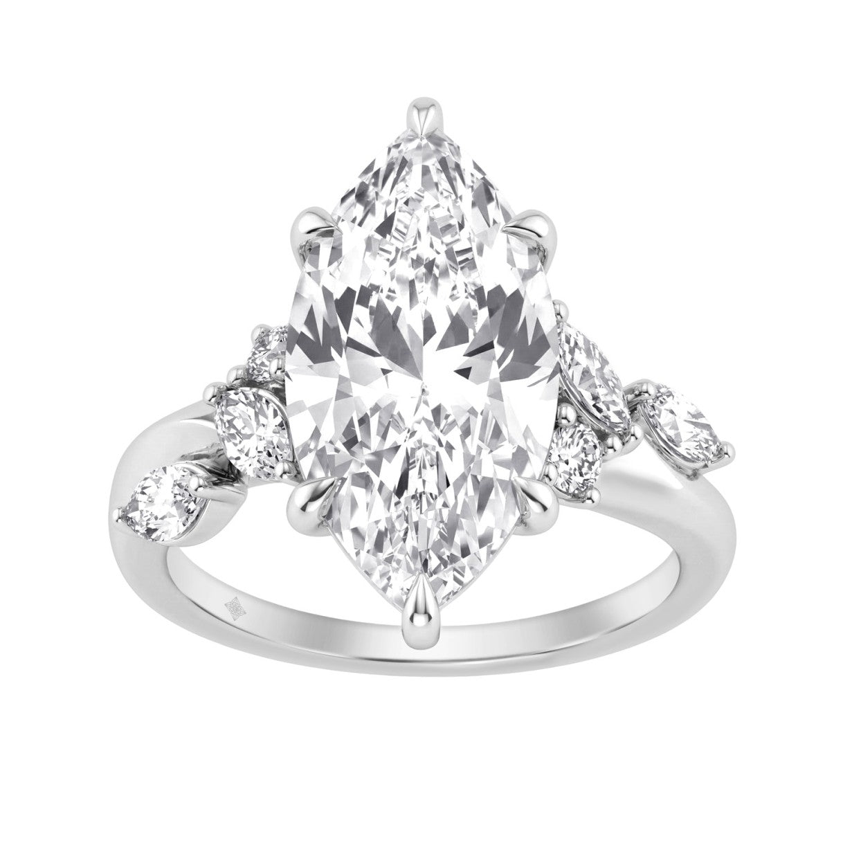 14K White Gold 5 1/2Ct Lab-Grown Diamond Engagement Ring For Women 5Ct Marquise Center Stone With Round Side Stones, Luxury Bridal Ring (Color F-G -Clarity Vs1/Vs2)