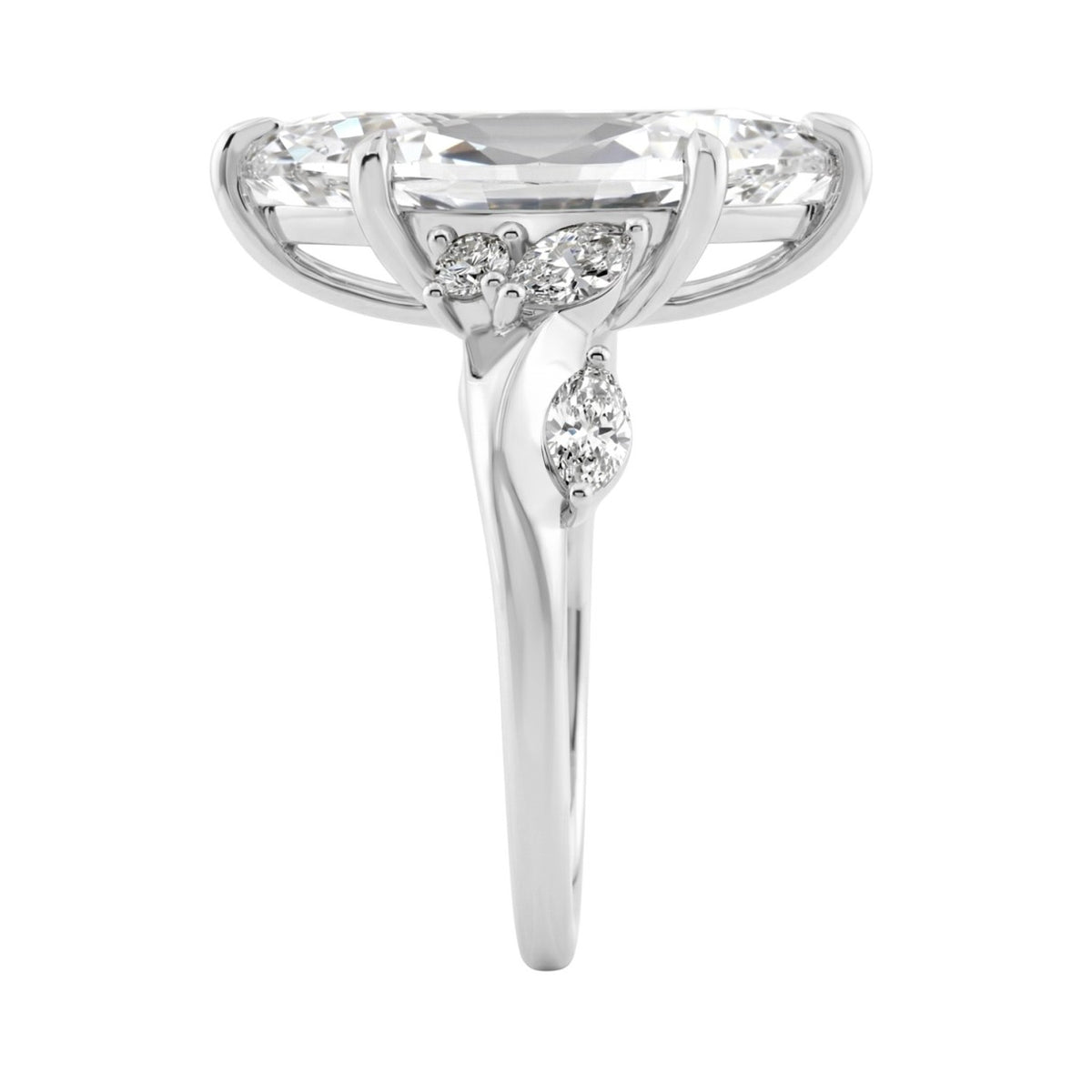 14K White Gold 5 1/2Ct Lab-Grown Diamond Engagement Ring For Women 5Ct Marquise Center Stone With Round Side Stones, Luxury Bridal Ring (Color F-G -Clarity Vs1/Vs2)