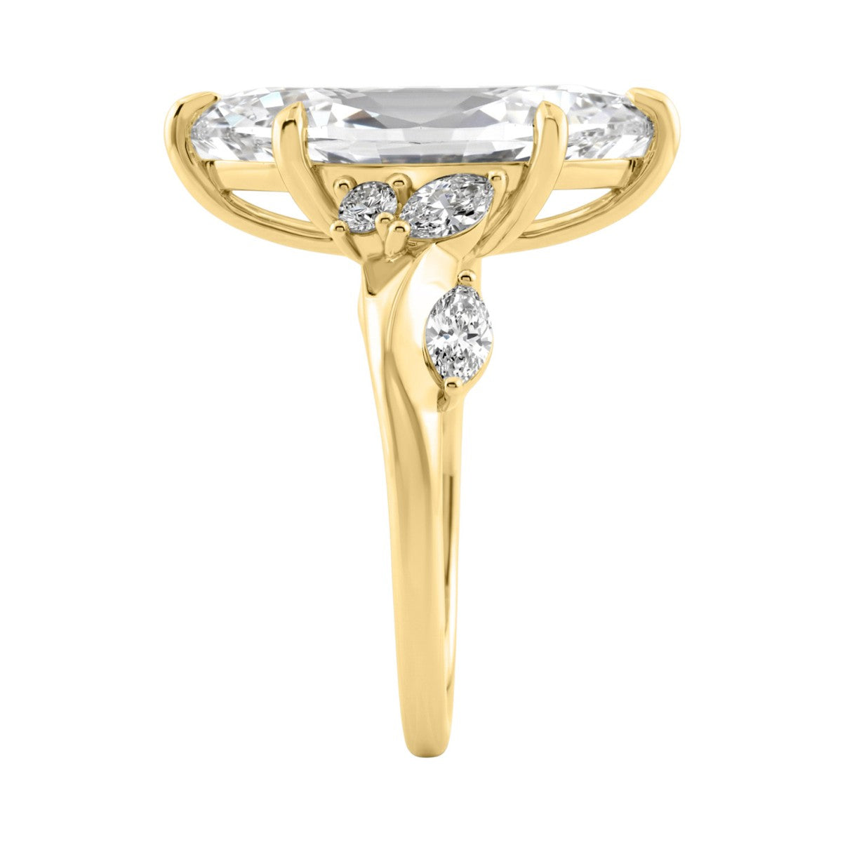 14K Yellow Gold 5 1/2Ct Lab-Grown Diamond Engagement Ring For Women 5Ct Marquise Center Stone With Round Side Stones, Luxury Bridal Ring (Color F-G -Clarity Vs1/Vs2)