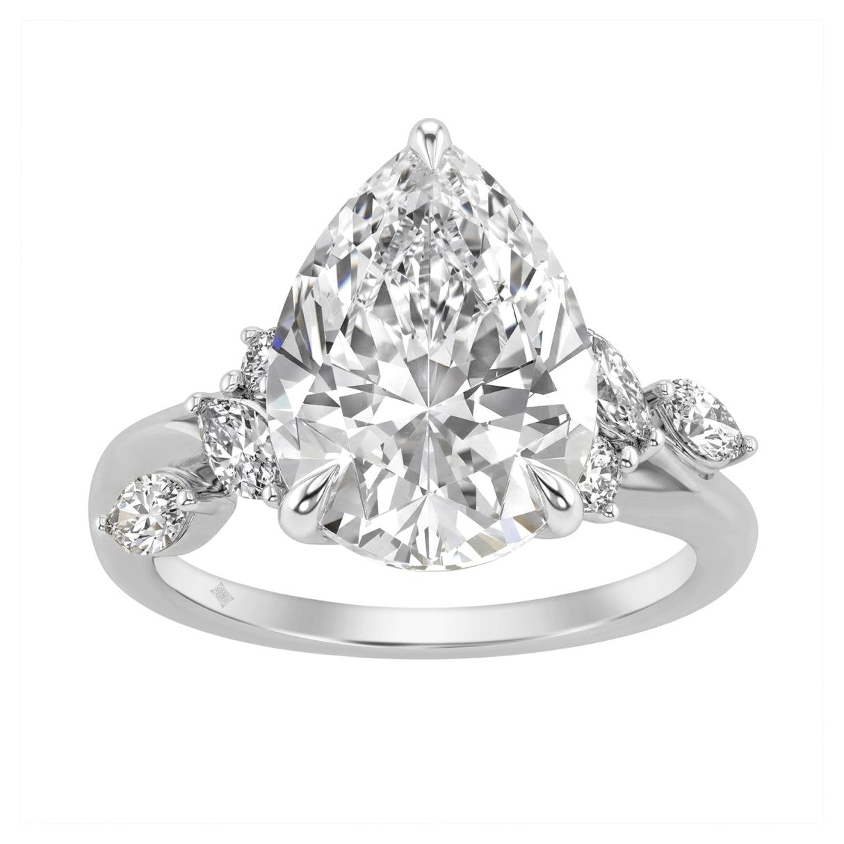 14K White Gold 5 1/2Ct Lab-Grown Diamond Engagement Ring For Women 5Ct Pear Center Stone With Marquise/Round Side Stones, Luxury Bridal Ring (Color F-G -Clarity Vs1/Vs2)