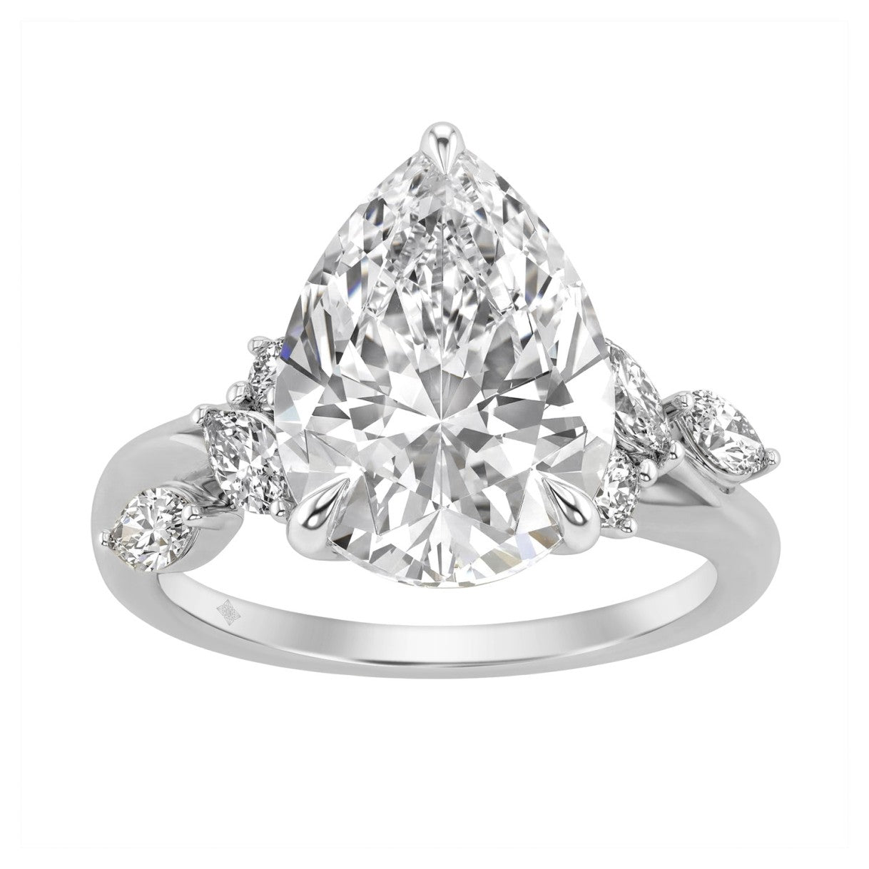 14K White Gold 5 1/2Ct Lab-Grown Diamond Engagement Ring For Women 5Ct Pear Center Stone With Marquise/Round Side Stones, Luxury Bridal Ring (Color F-G -Clarity Vs1/Vs2)
