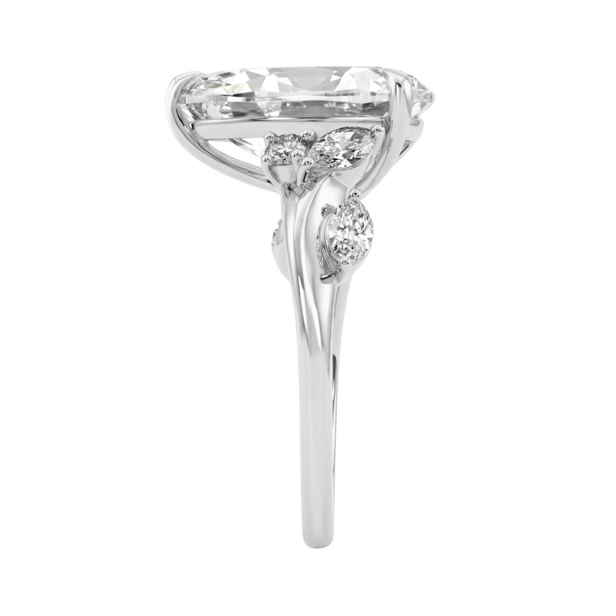 14K White Gold 5 1/2Ct Lab-Grown Diamond Engagement Ring For Women 5Ct Pear Center Stone With Marquise/Round Side Stones, Luxury Bridal Ring (Color F-G -Clarity Vs1/Vs2)
