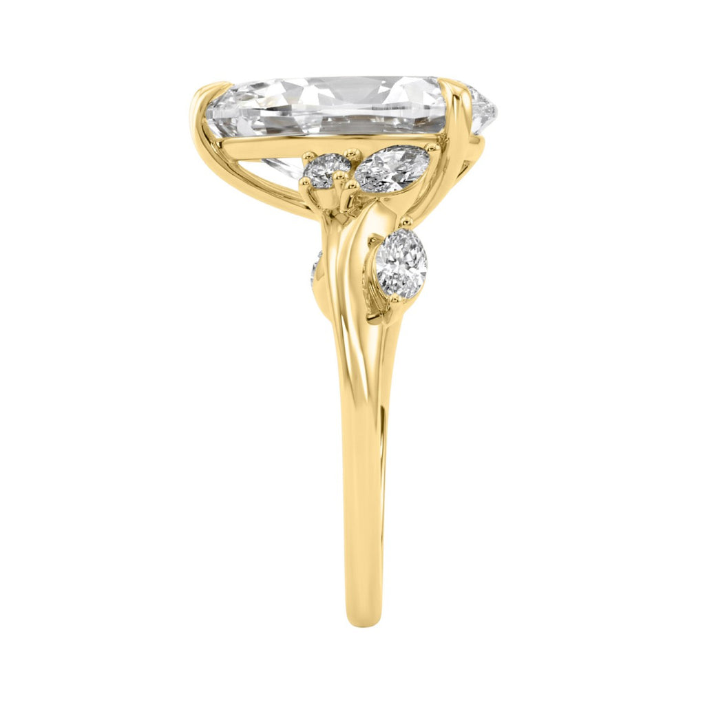 14K Yellow Gold 5 1/2Ct Lab-Grown Diamond Engagement Ring For Women 5Ct Pear Center Stone With Marquise/Round Side Stones, Luxury Bridal Ring (Color F-G -Clarity Vs1/Vs2)