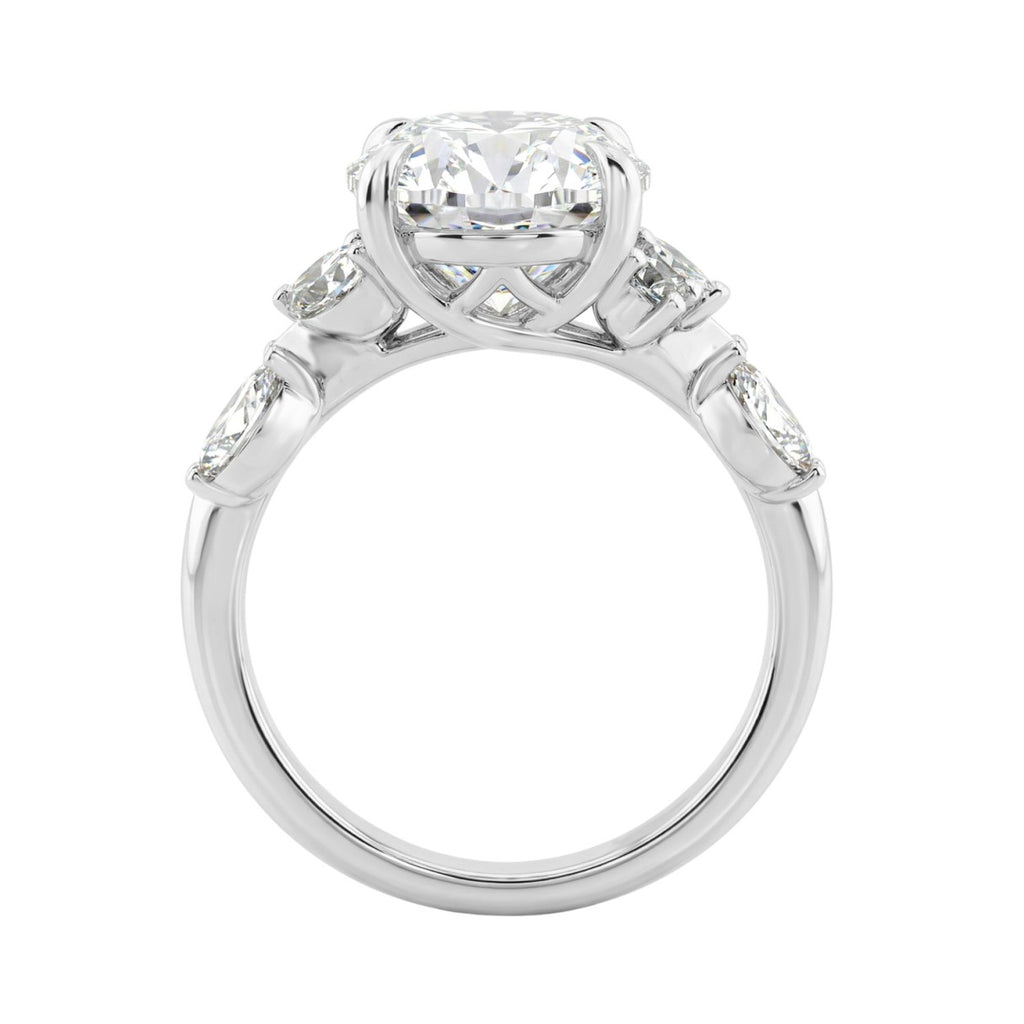 14K White Gold 5 1/2Ct Lab-Grown Diamond Engagement Ring For Women 5Ct Oval Center Stone With Marquise/Round Side Stones, Luxury Bridal Ring (Color F-G -Clarity Vs1/Vs2)