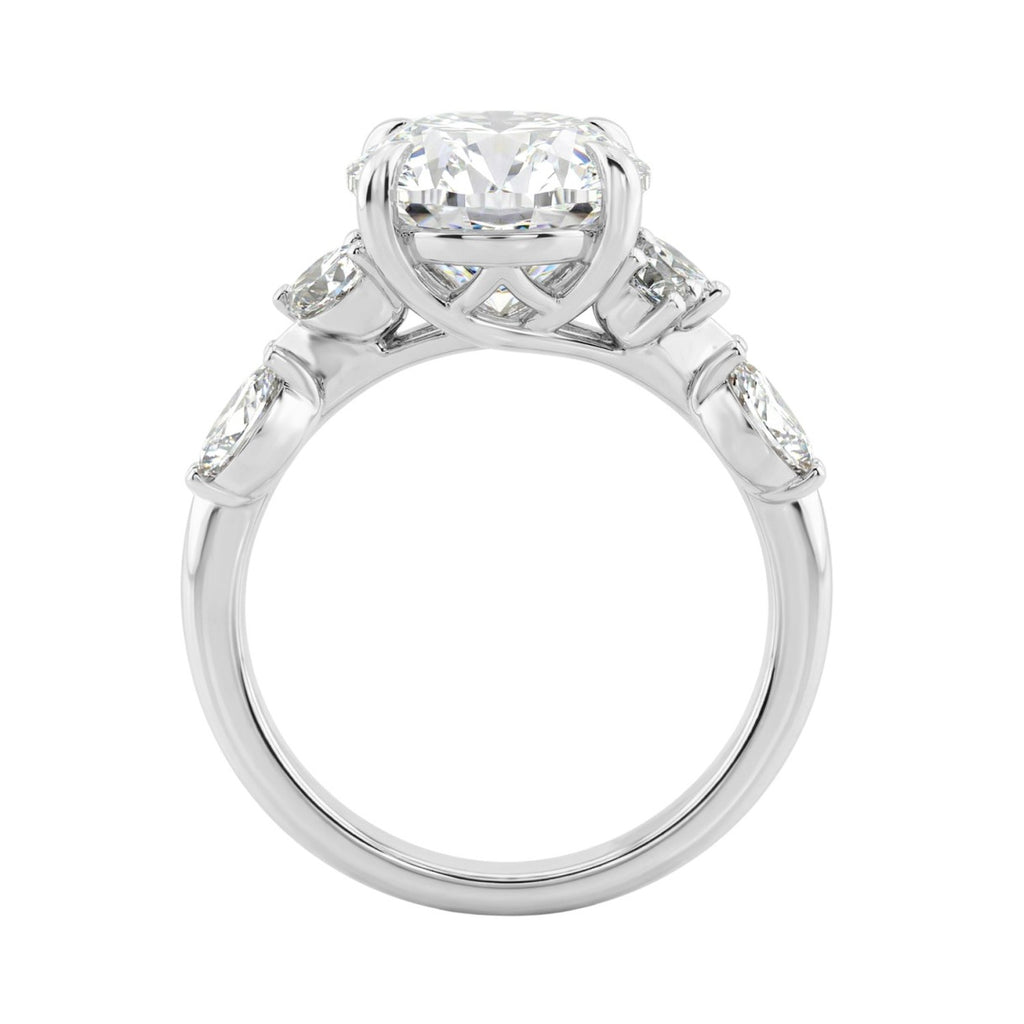 14K White Gold 5 1/2Ct Lab-Grown Diamond Engagement Ring For Women 5Ct Oval Center Stone With Marquise/Round Side Stones, Luxury Bridal Ring (Color F-G -Clarity Vs1/Vs2)
