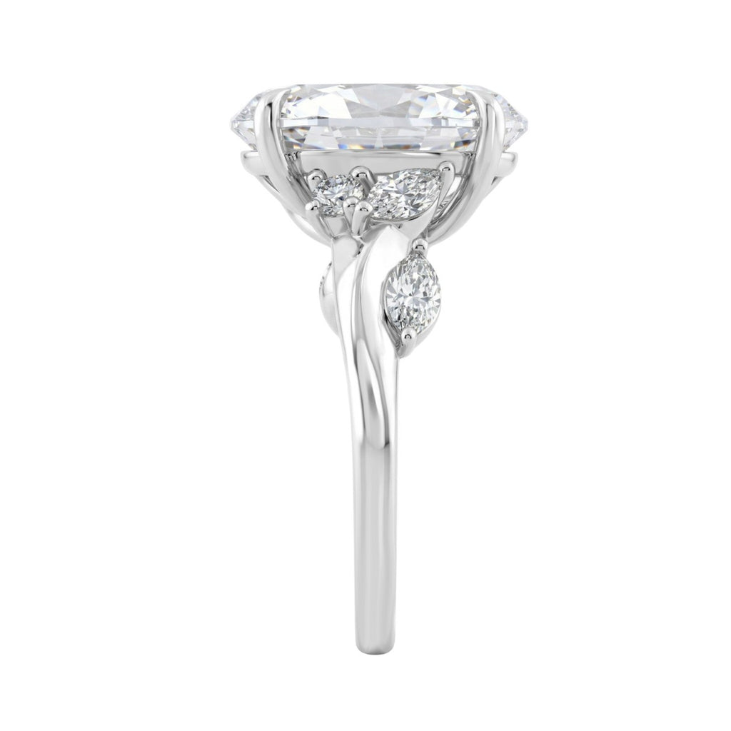 14K White Gold 5 1/2Ct Lab-Grown Diamond Engagement Ring For Women 5Ct Oval Center Stone With Marquise/Round Side Stones, Luxury Bridal Ring (Color F-G -Clarity Vs1/Vs2)