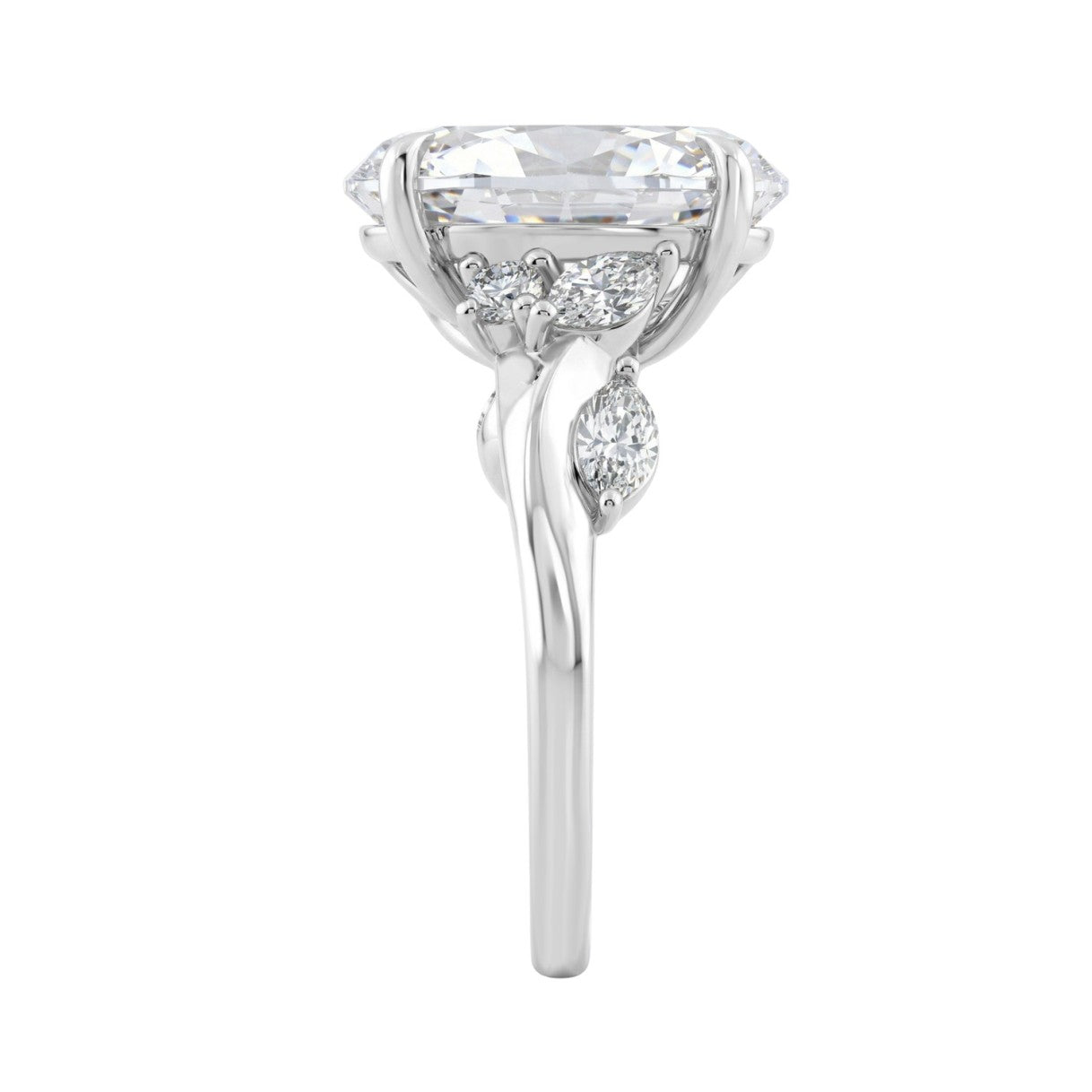14K White Gold 5 1/2Ct Lab-Grown Diamond Engagement Ring For Women 5Ct Oval Center Stone With Marquise/Round Side Stones, Luxury Bridal Ring (Color F-G -Clarity Vs1/Vs2)