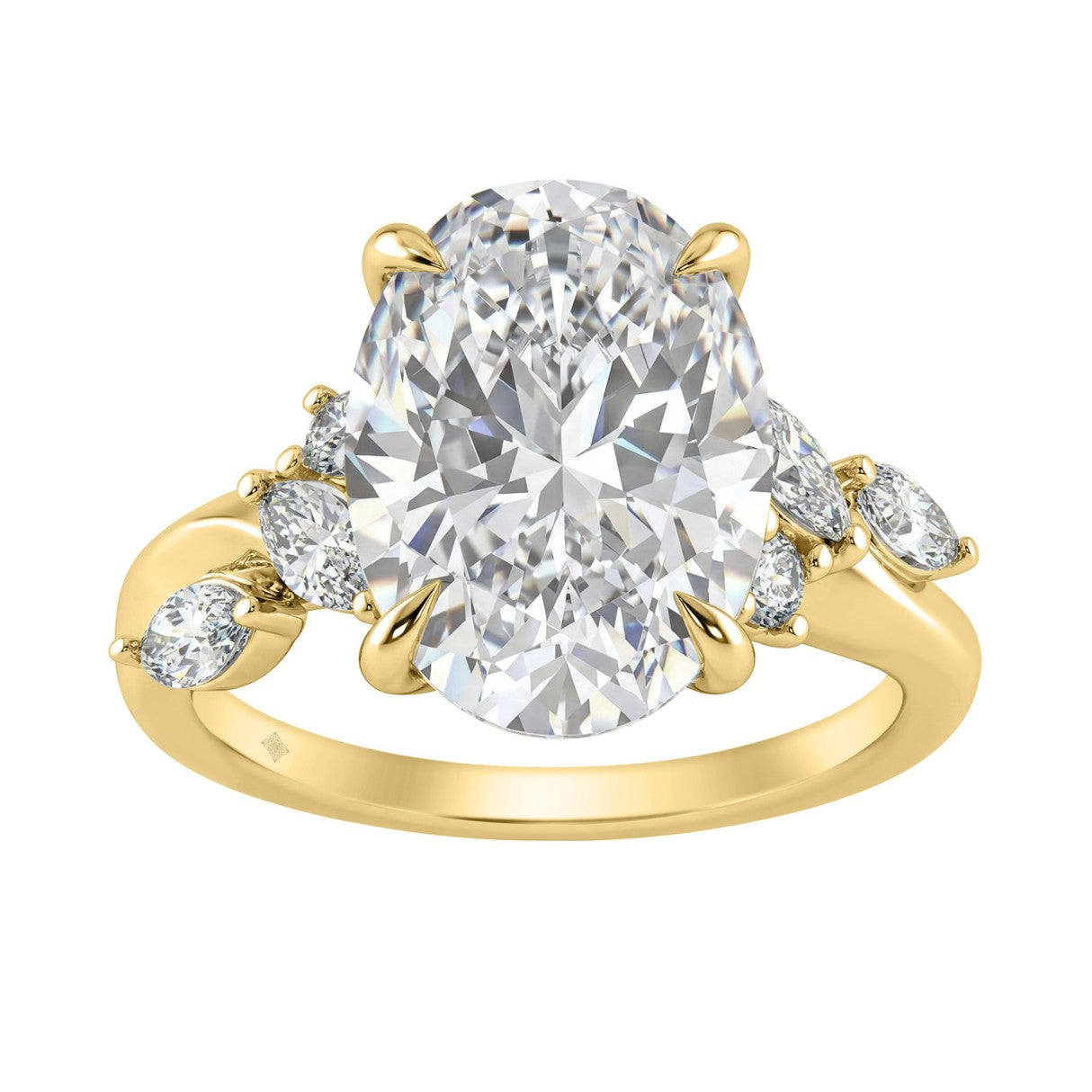 14K Yellow Gold 5 1/2Ct Lab-Grown Diamond Engagement Ring For Women 5Ct Oval Center Stone With Marquise/Round Side Stones, Luxury Bridal Ring (Color F-G -Clarity Vs1/Vs2)