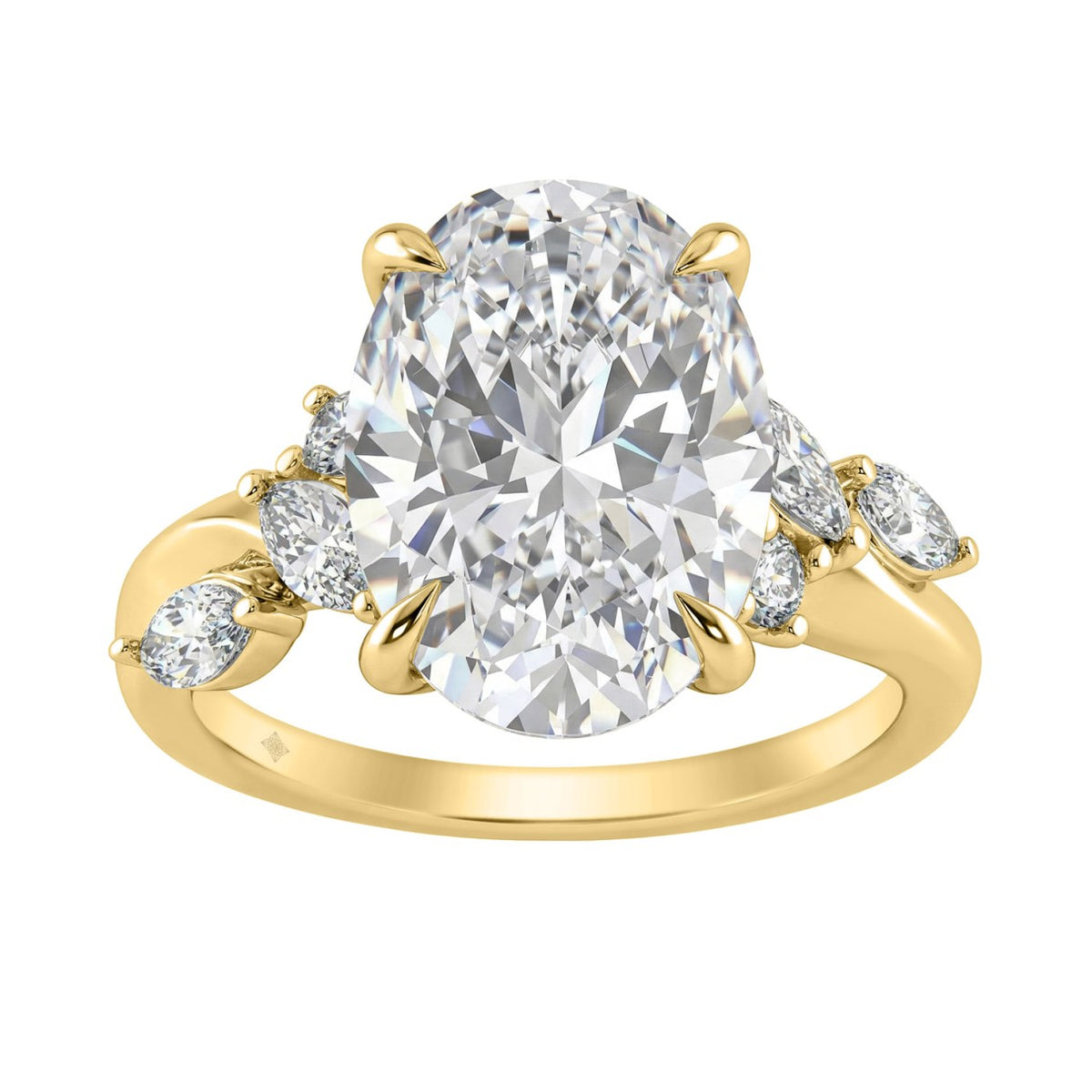 14K Yellow Gold 5 1/2Ct Lab-Grown Diamond Engagement Ring For Women 5Ct Oval Center Stone With Marquise/Round Side Stones, Luxury Bridal Ring (Color F-G -Clarity Vs1/Vs2)