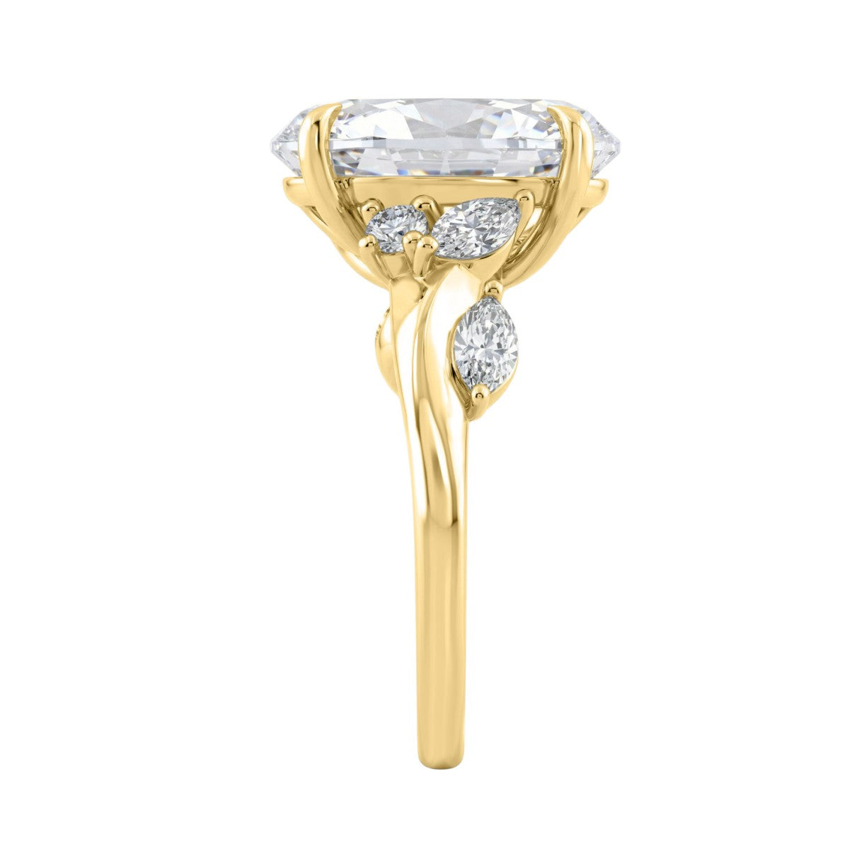 14K Yellow Gold 5 1/2Ct Lab-Grown Diamond Engagement Ring For Women 5Ct Oval Center Stone With Marquise/Round Side Stones, Luxury Bridal Ring (Color F-G -Clarity Vs1/Vs2)