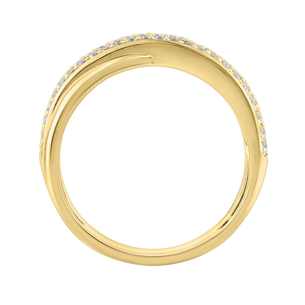 Elegant 10K Yellow Gold Lab Grown Diamond Ladies Ring 1/2Ct Round Cut Crossover Engagement Design (Color F-G -Clarity Vs1/Vs2)
