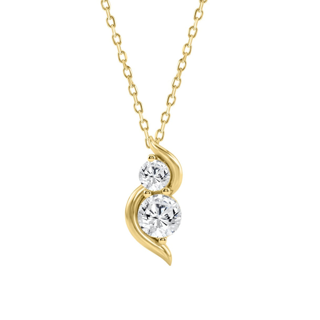 Elegant 14K Yellow Gold Ladies Pendant With 1.00Ct Round Diamonds In A Timeless Two-Stone Design. Complete With Chain And Perfect For Gifting.
