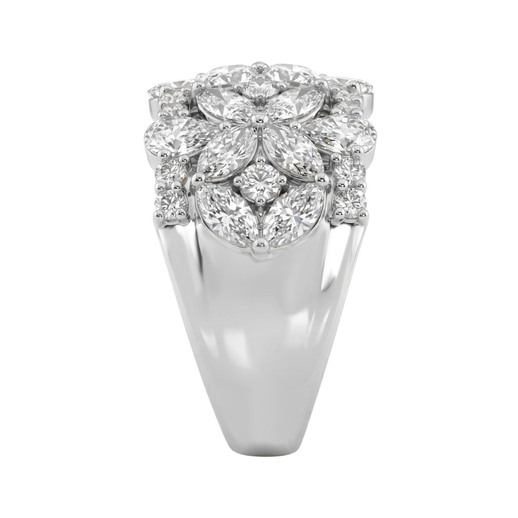 14K White Gold 3.00Ct Mixed Shape Diamond Cluster Ring Round, Marquise & Pear Floral Inspired Ladies Ring (Color F-G -Clarity Vs1/Vs2)