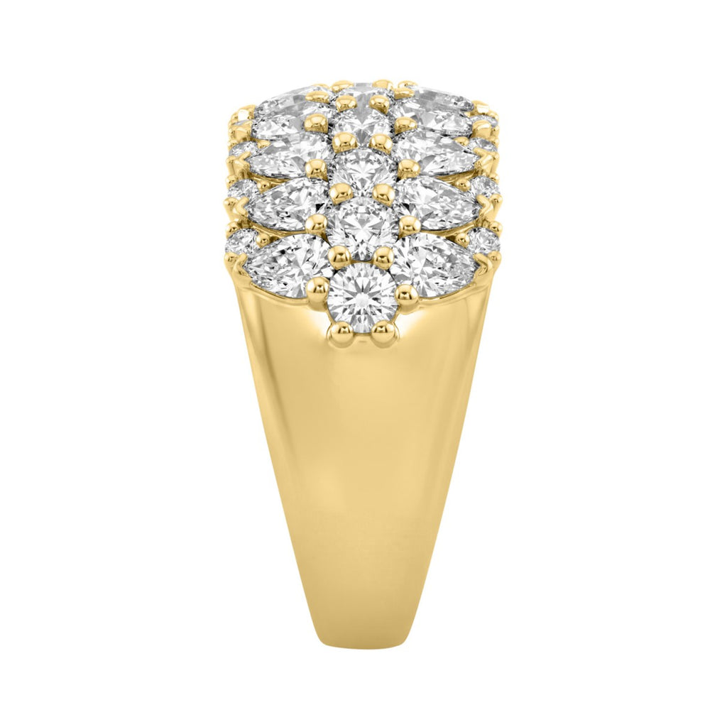 14K Yellow Gold 3.00Ct Multi Shape Diamond Ring Round, Pear & Marquise Cut Cluster Ring For Women (Color F-G -Clarity Vs1/Vs2)