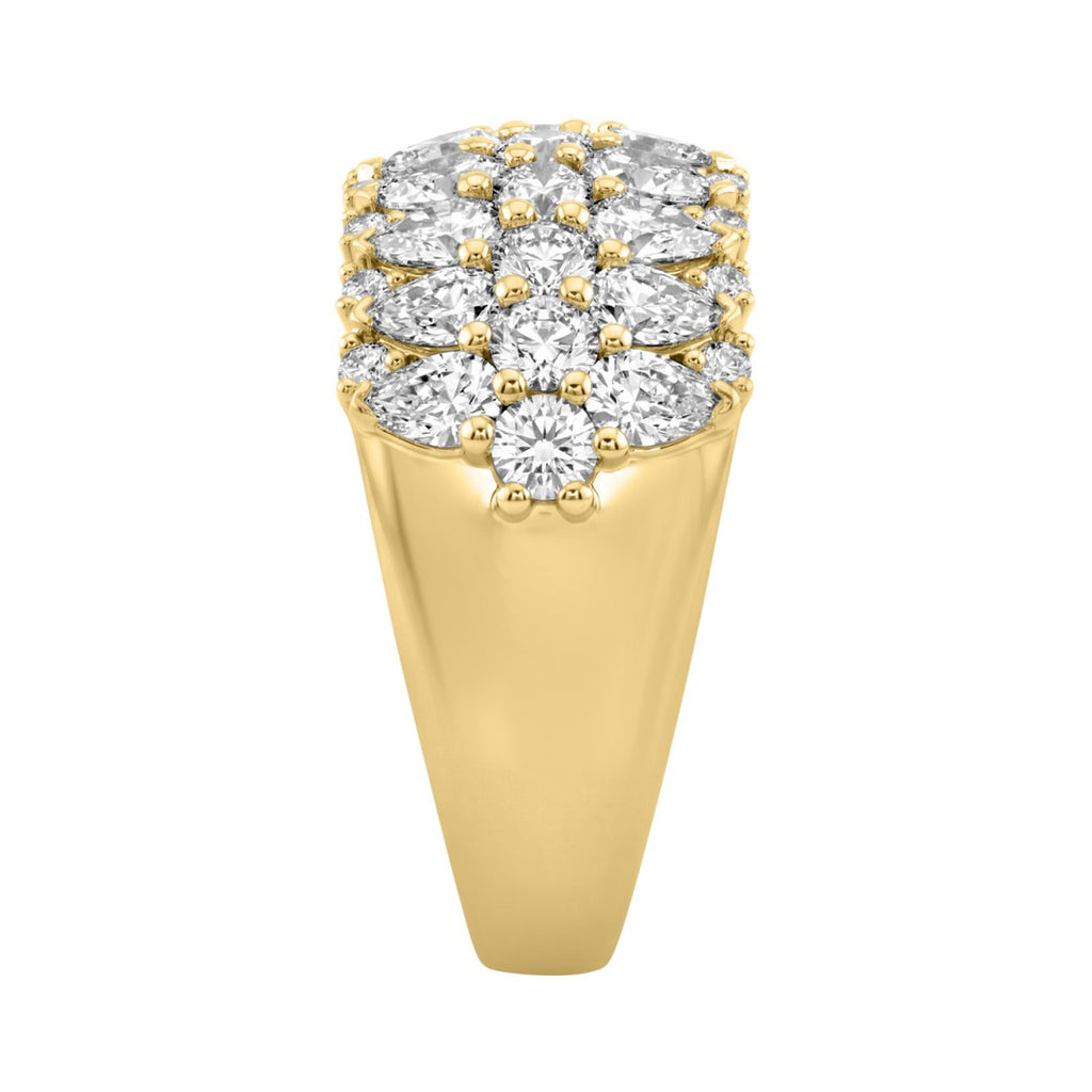 14K Yellow Gold 3.00Ct Multi Shape Diamond Ring Round, Pear & Marquise Cut Cluster Ring For Women (Color F-G -Clarity Vs1/Vs2)