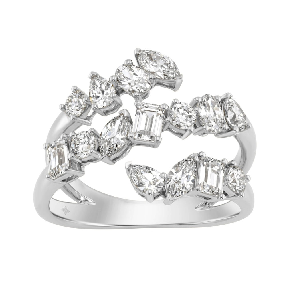 Elegant 14K White Gold 1 1/2Ct Diamond Ring Mixed Cuts: Round, Marquise, Pear, Emerald &amp; Oval, Women Fashion Jewelry (Color F-G -Clarity Vs1/Vs2)