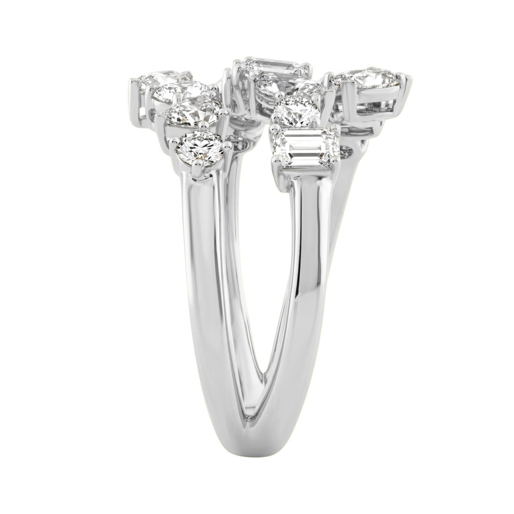 Elegant 14K White Gold 1 1/2Ct Diamond Ring Mixed Cuts: Round, Marquise, Pear, Emerald &amp; Oval, Women Fashion Jewelry (Color F-G -Clarity Vs1/Vs2)