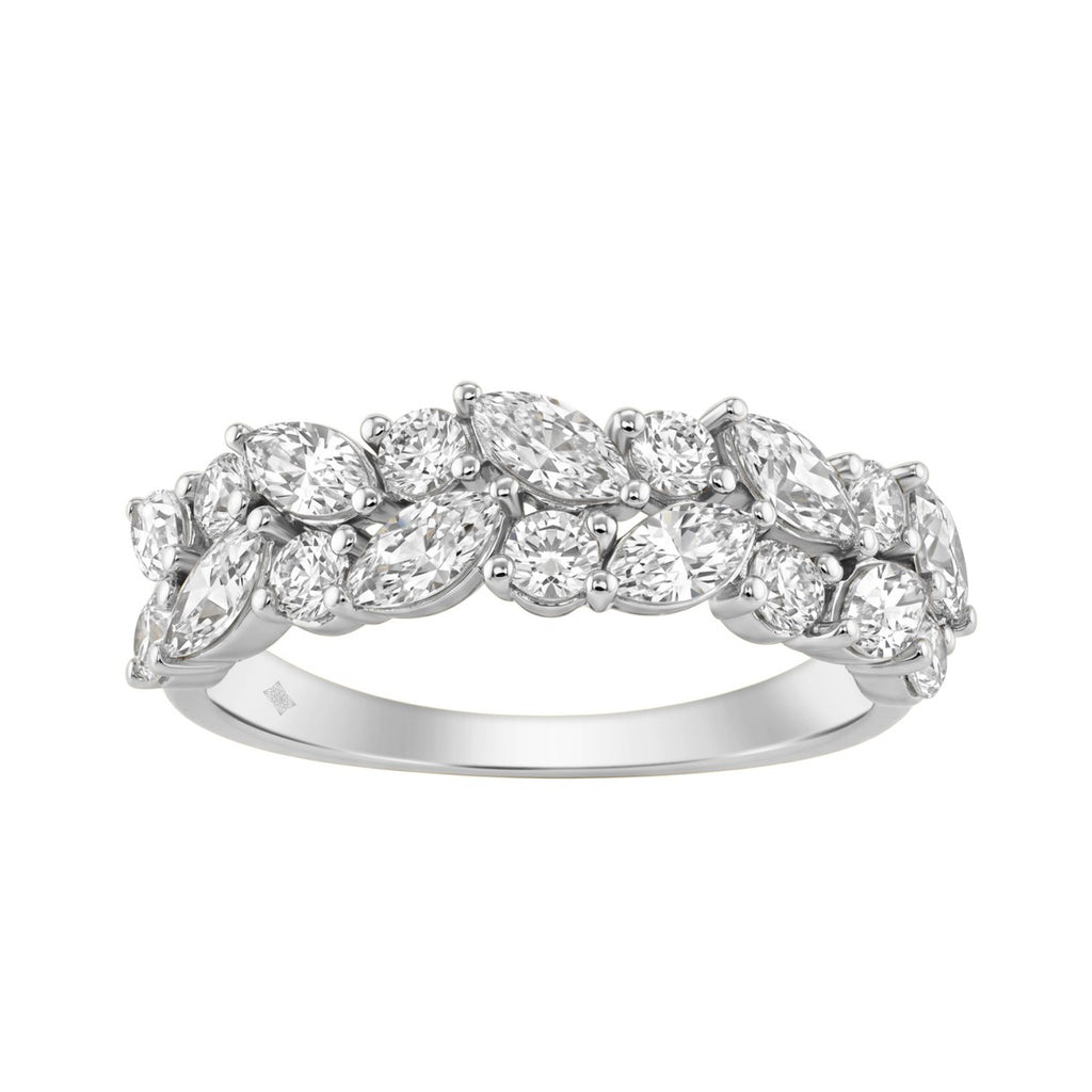Elegant 14K White Gold 1 1/3Ct Lab Grown Diamond Fashion Ring Alternating Round &amp; Marquise Stones, Ladies Fashion Jewelry (Color F-G -Clarity Vs1/Vs2)